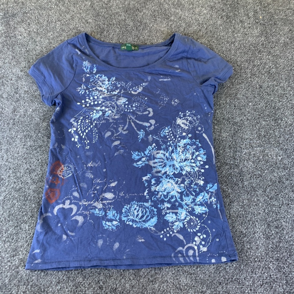 Lauren Jeans Co. T Shirt Women Small Blue Graphic Print Short Sleeve Round Neck
